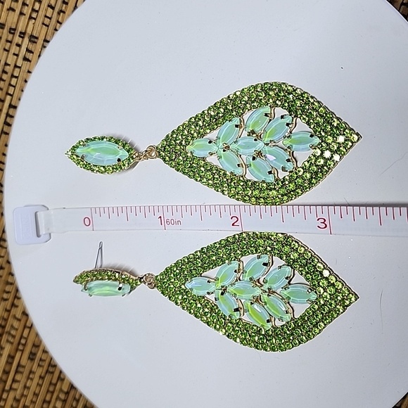 Statement Green Crystal Teardrop Drop Earrings - Picture 7 of 7